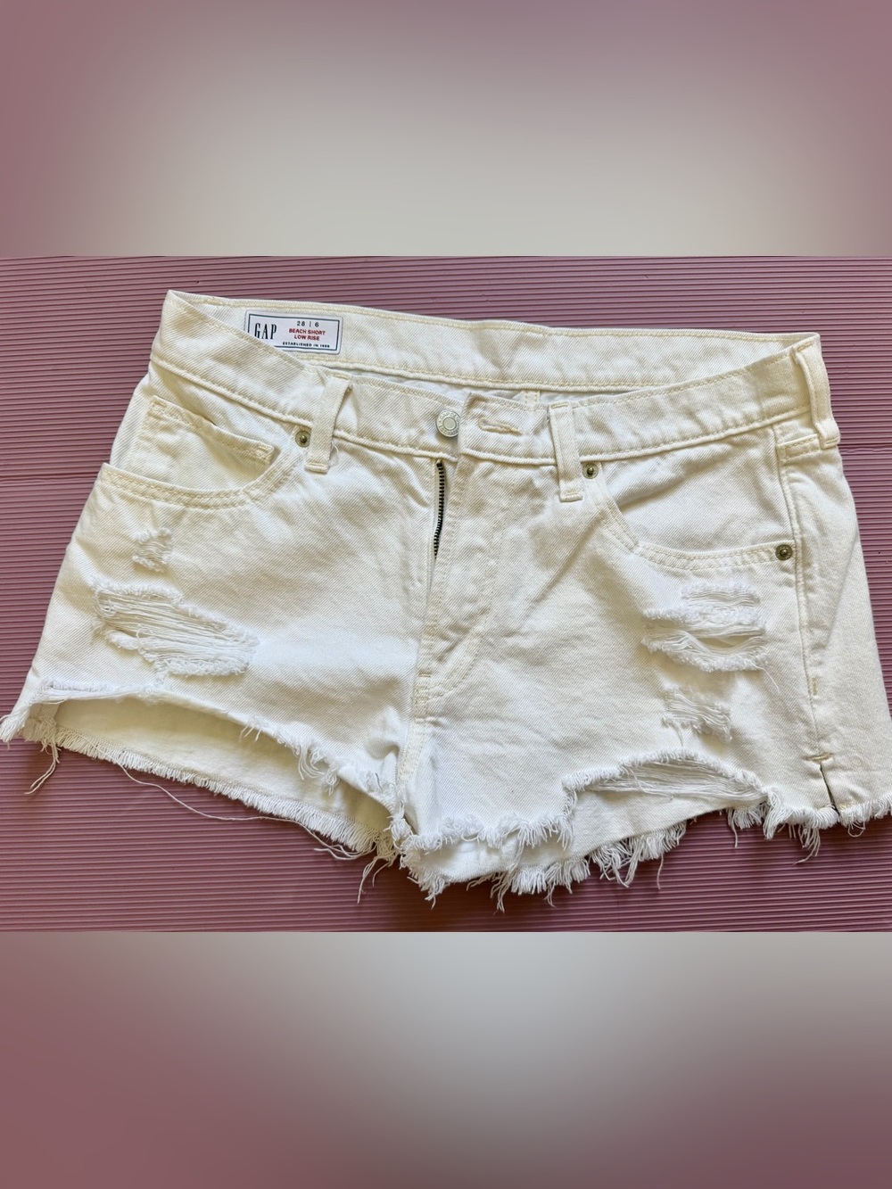 GAP Cream Distressed Denim Cutoff Shorts